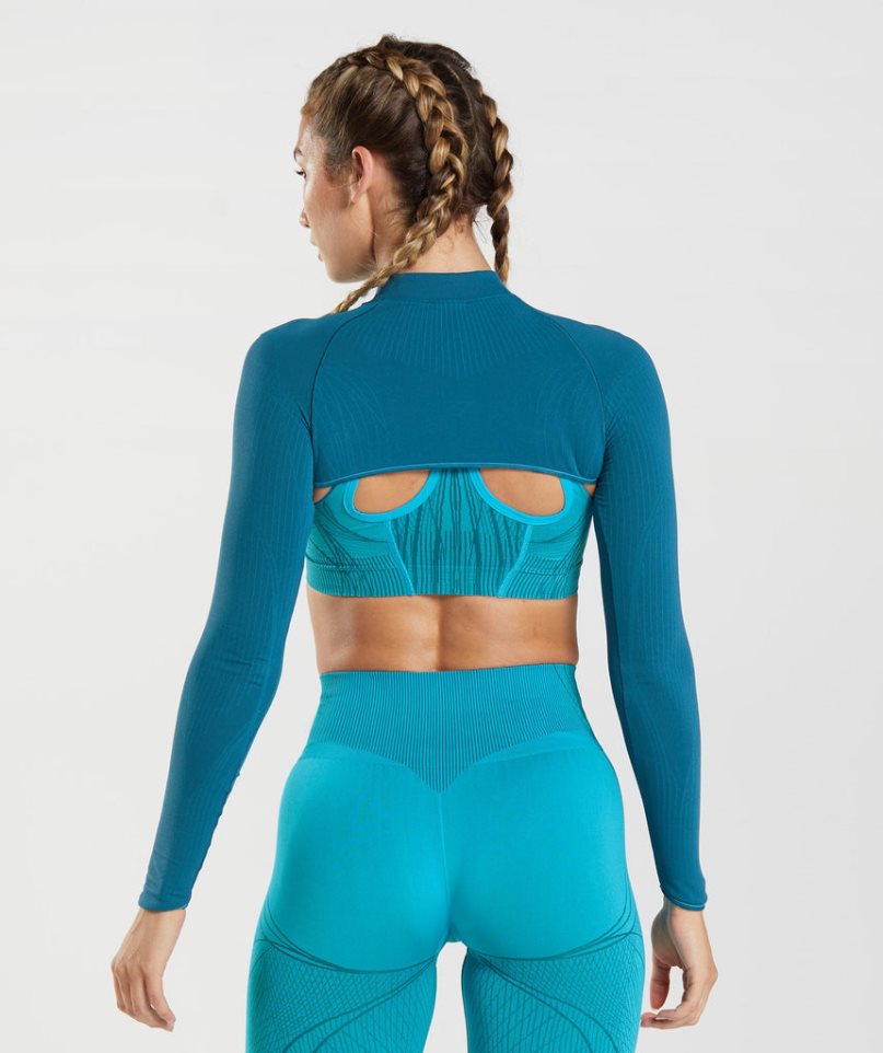 Women's Gymshark Apex Seamless Shrug Sweatshirts Turquoise | NZ 4ZYCTG